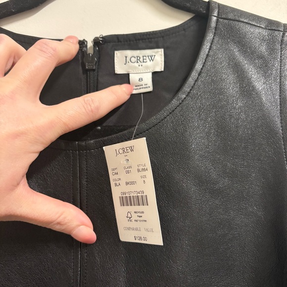 NWT J Crew Factory Black Faux-leather shift dress Size 8 - Picture 4 of 7